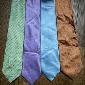 4 Men's Silk Ties - Green, Purple, Blue, and Orange